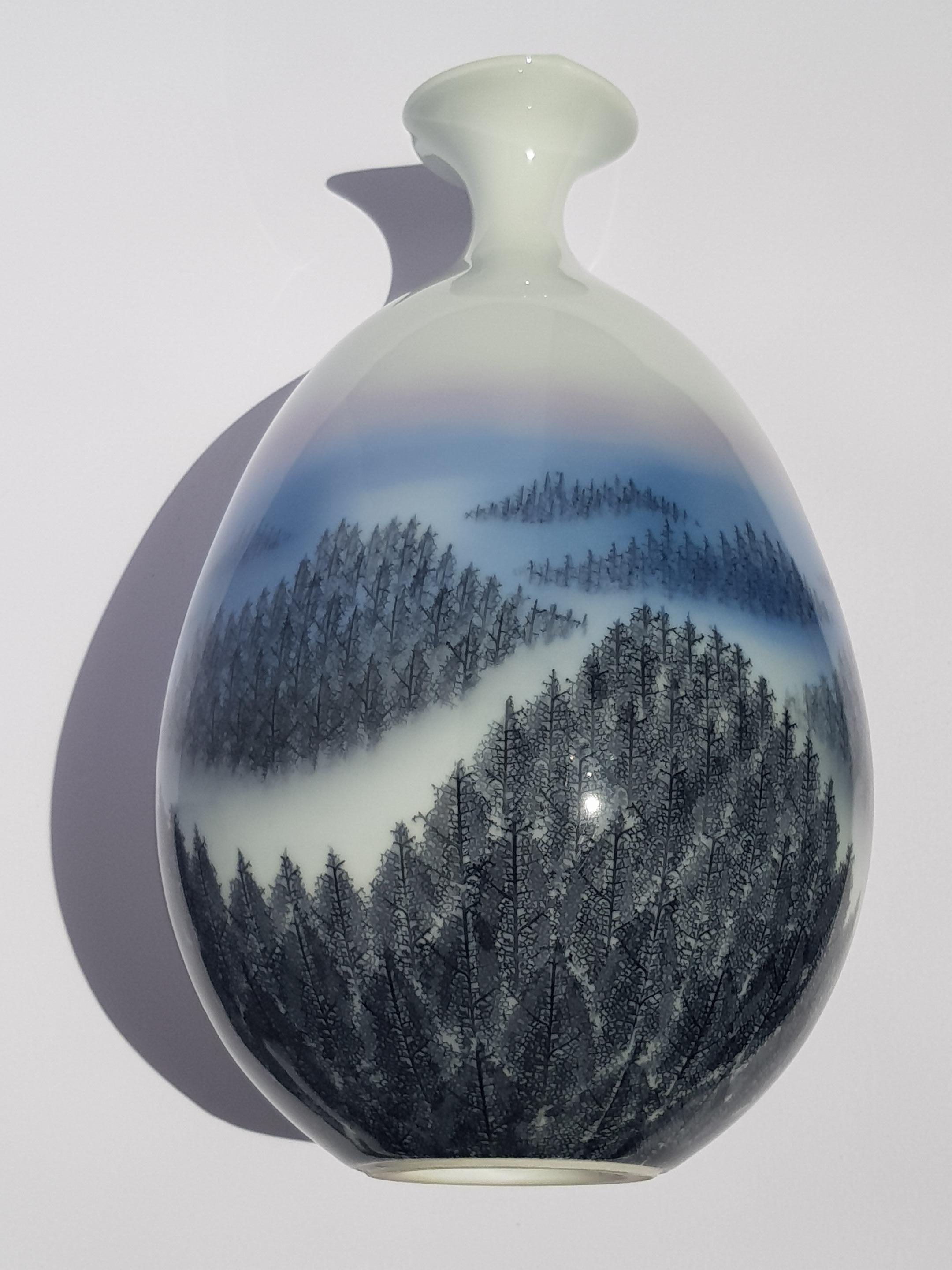 Vintage Japanische Vase Arita Künstler Fujii Shumei Winterlandschaft Berg 1936 im Angebot 11