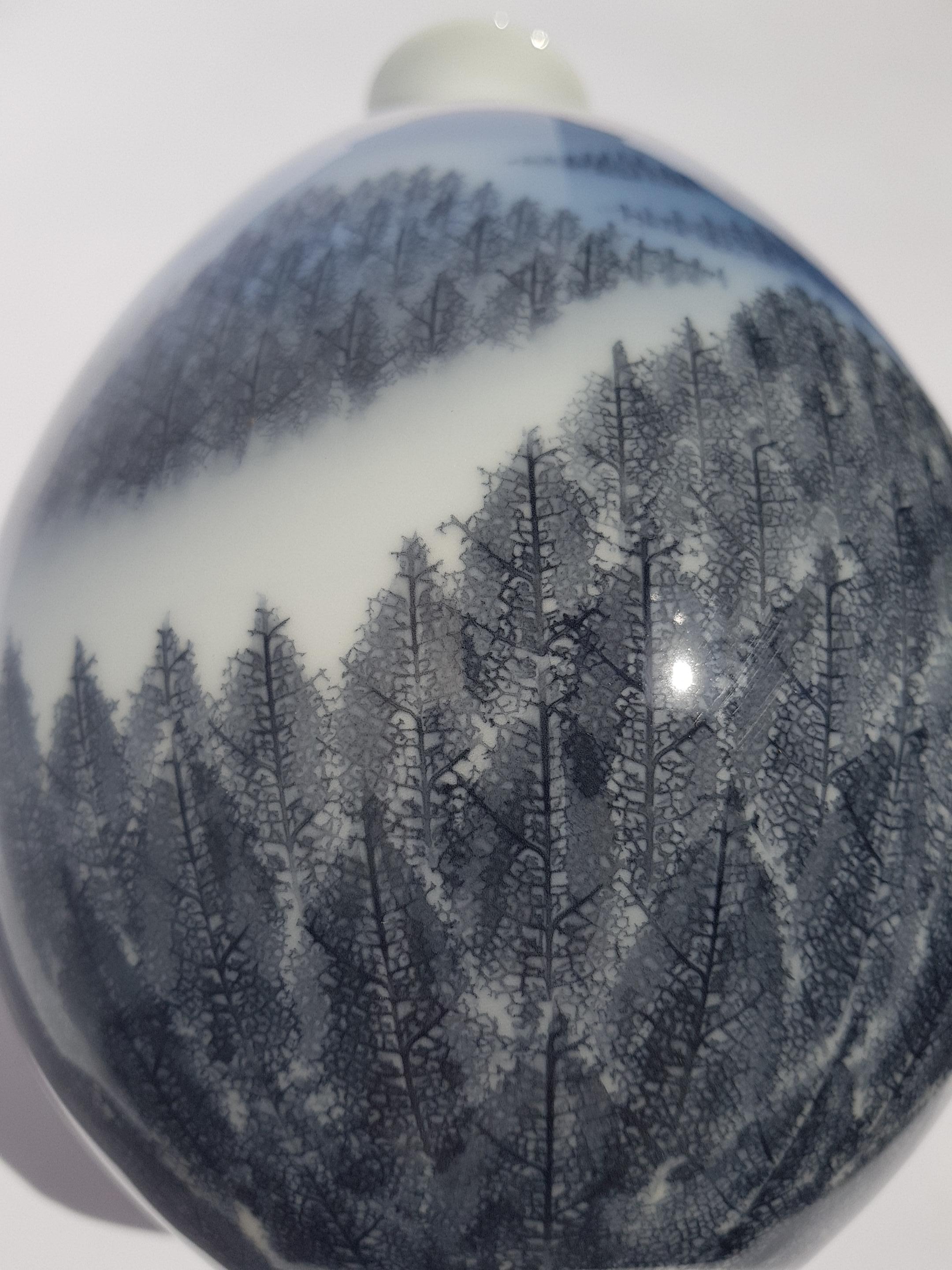 Vintage Japanische Vase Arita Künstler Fujii Shumei Winterlandschaft Berg 1936 im Angebot 12