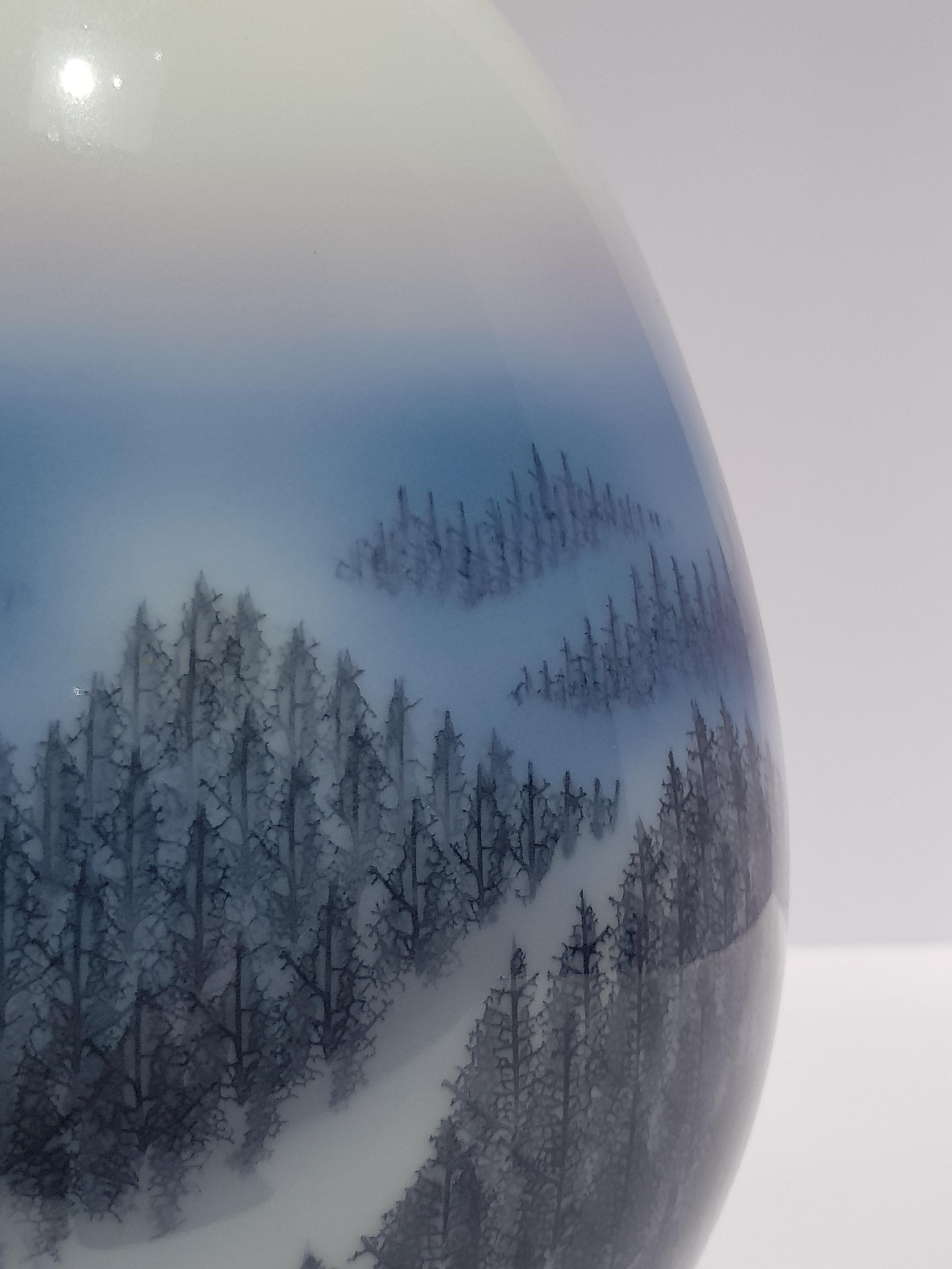 Vintage Japanische Vase Arita Künstler Fujii Shumei Winterlandschaft Berg 1936 im Angebot 2