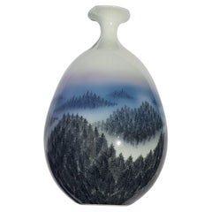 Vintage Japanese Vase Arita Artist Fujii Shumei Winter Landscape Mountain 1936