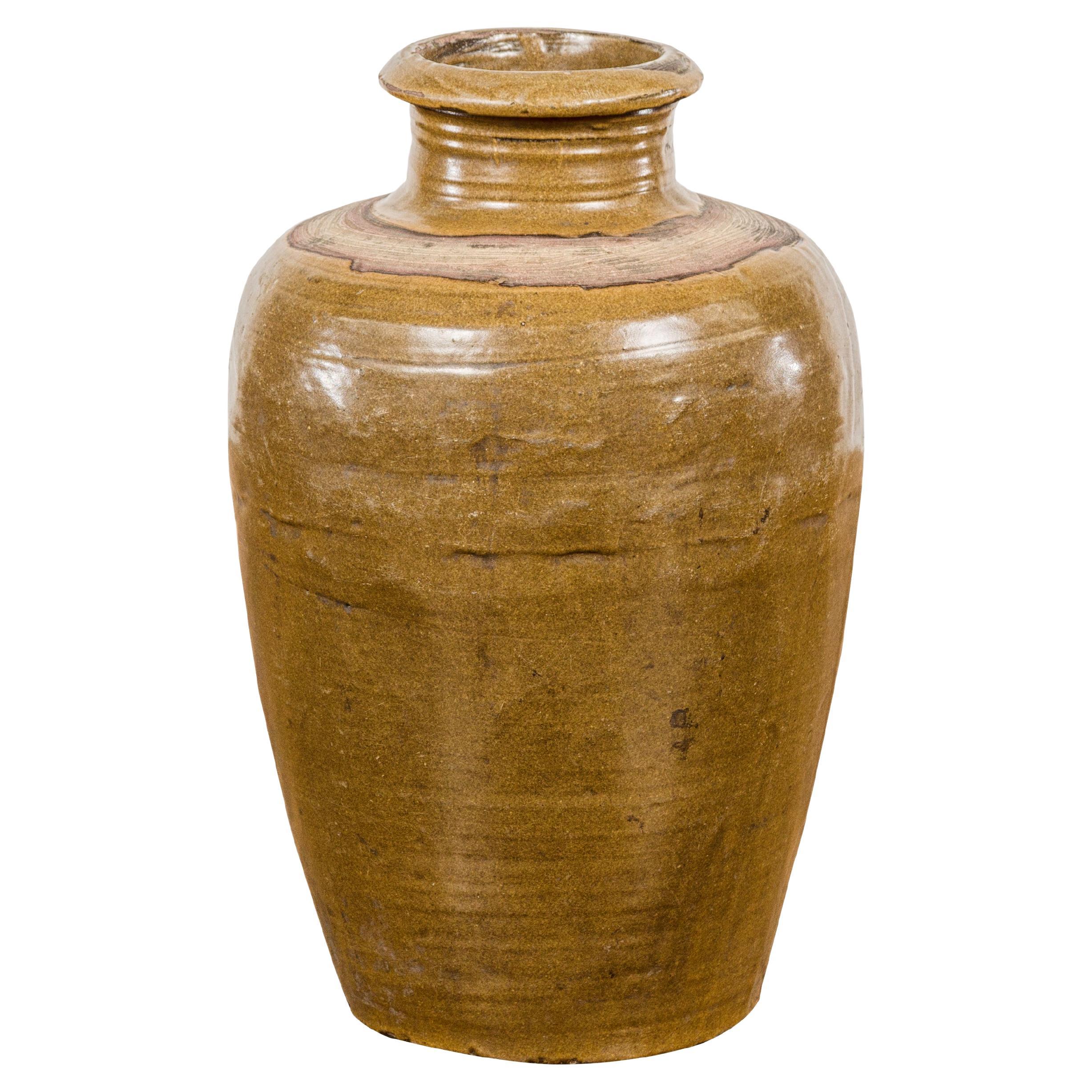 Vintage Japanese Vase mit monochromer Glasur und sich verjüngenden Linien