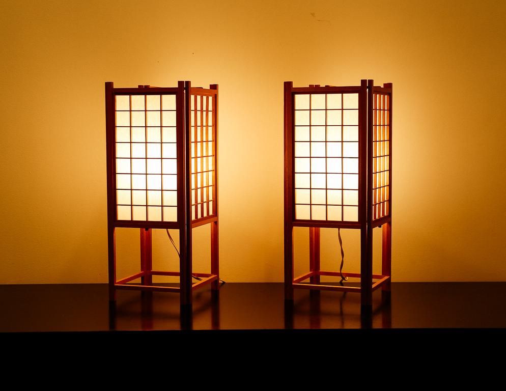 Vintage washi paper lanterns. Signed Asahi, Japan.