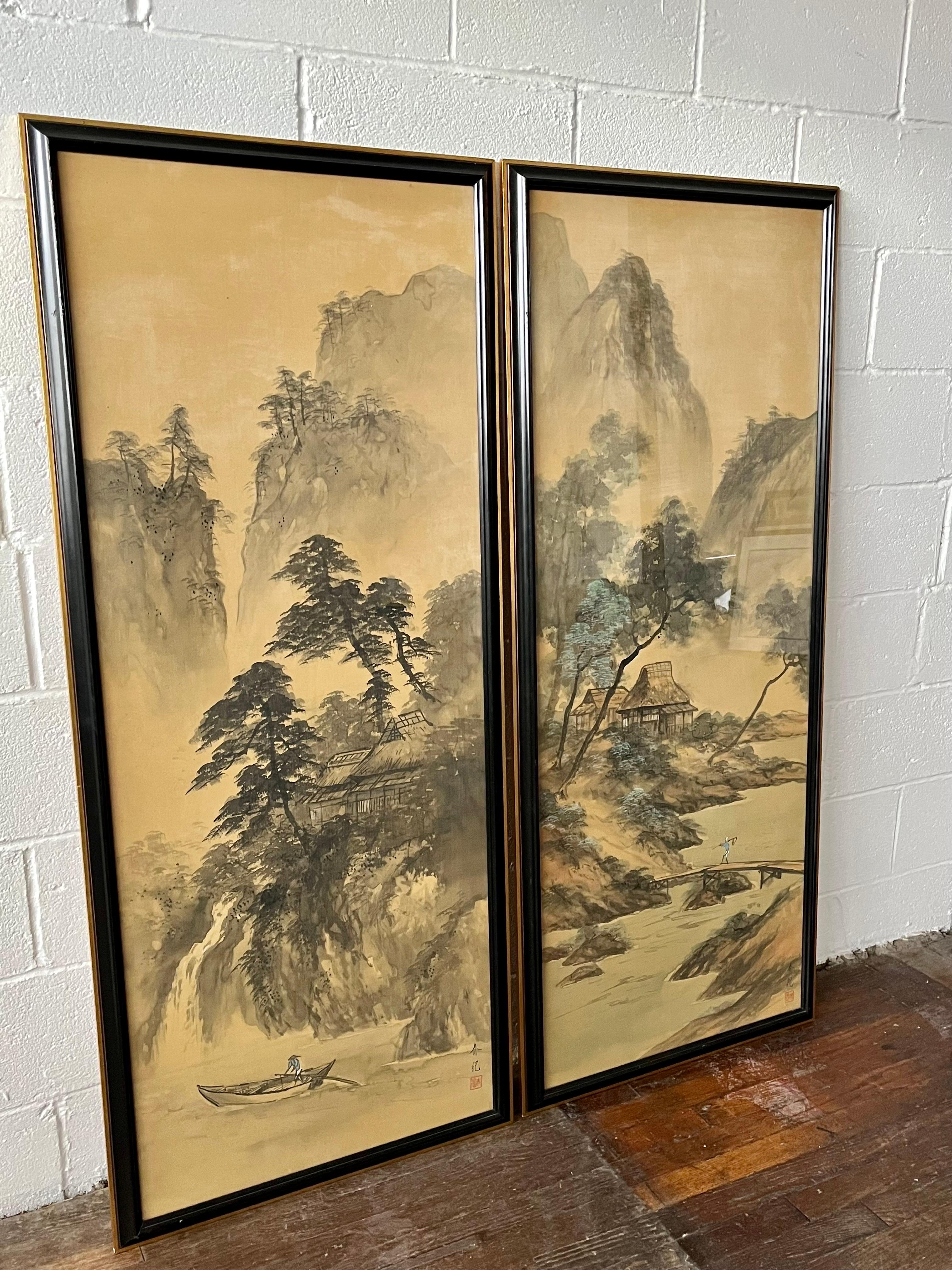 Magnifiques aquarelles asiatiques. Un sujet intéressant et un travail artistique de qualité. Cadre biseauté noir avec bordure dorée.
En bordure de route vers NYC/Philly $350