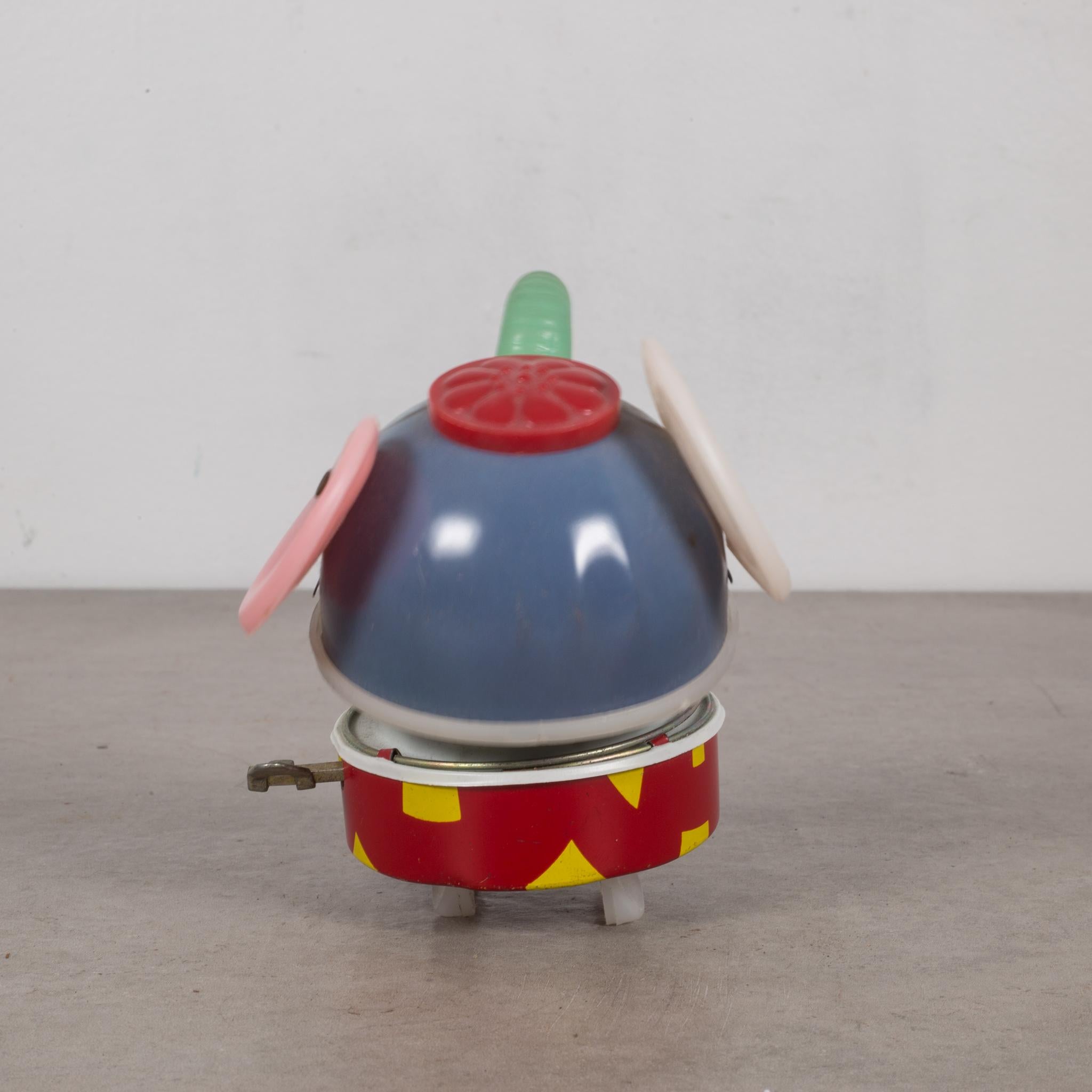 About
Charming colorful tin toy windup elephant toy with plastic ears and a soft plastic trunk. Found in Japan.
Made in China for the Japanese market.
Works well. Wind it up and watch it walk.

Creator unknown.
Materials and techniques