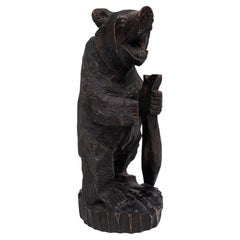 Vintage Japanese Wood Carving of Ainu Bear holding Fish Japan