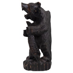 Vintage Japanese Wood Carving of Ainu Bear holding Fish Japan