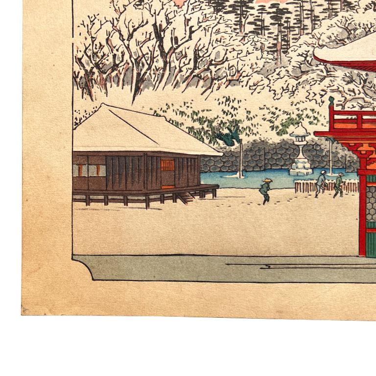 Anglo-Japanese Vintage Japanese Woodblocking Print on Paper of Snowy Landscape