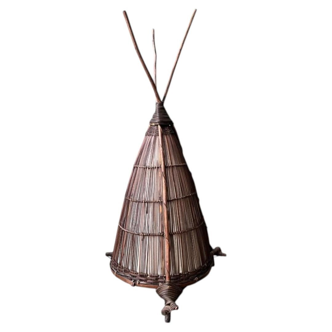 Lampada vintage giapponese in canna intrecciata in vendita