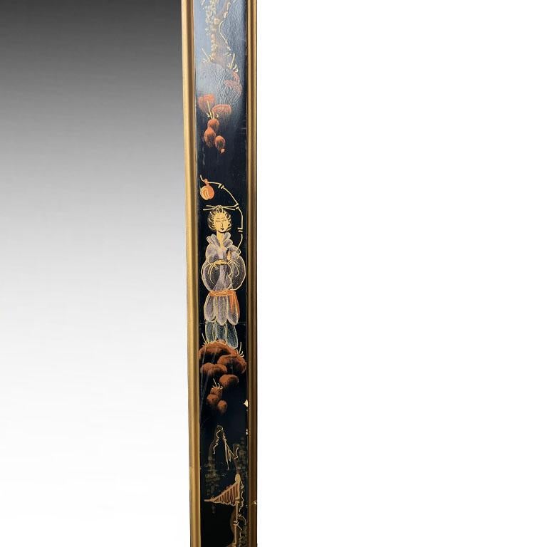 American Vintage Japanned Lacquered Hand Painted Chinoiserie Queen Anne Wall Mirror