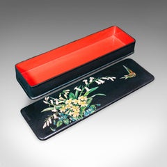Vintage Japanned Pen Box, Japanese, Lacquer, Calligrapher's Quill Case, Art Deco