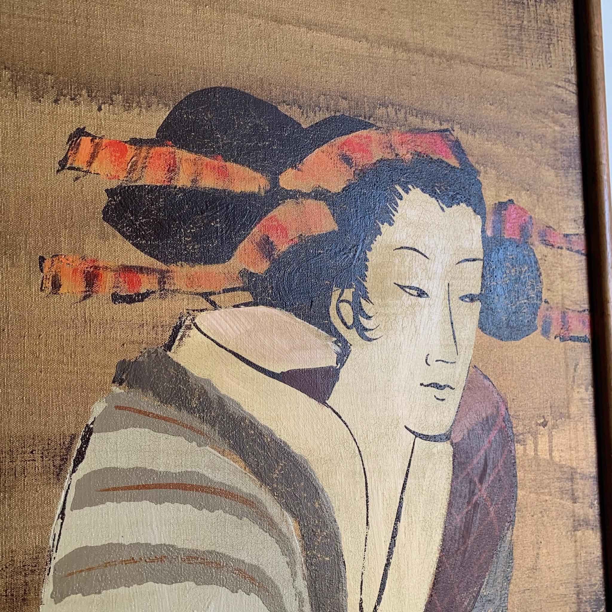 Vintage Japonisme signiert und gerahmt Gemälde von Lee Reynolds (Leinwand) im Angebot