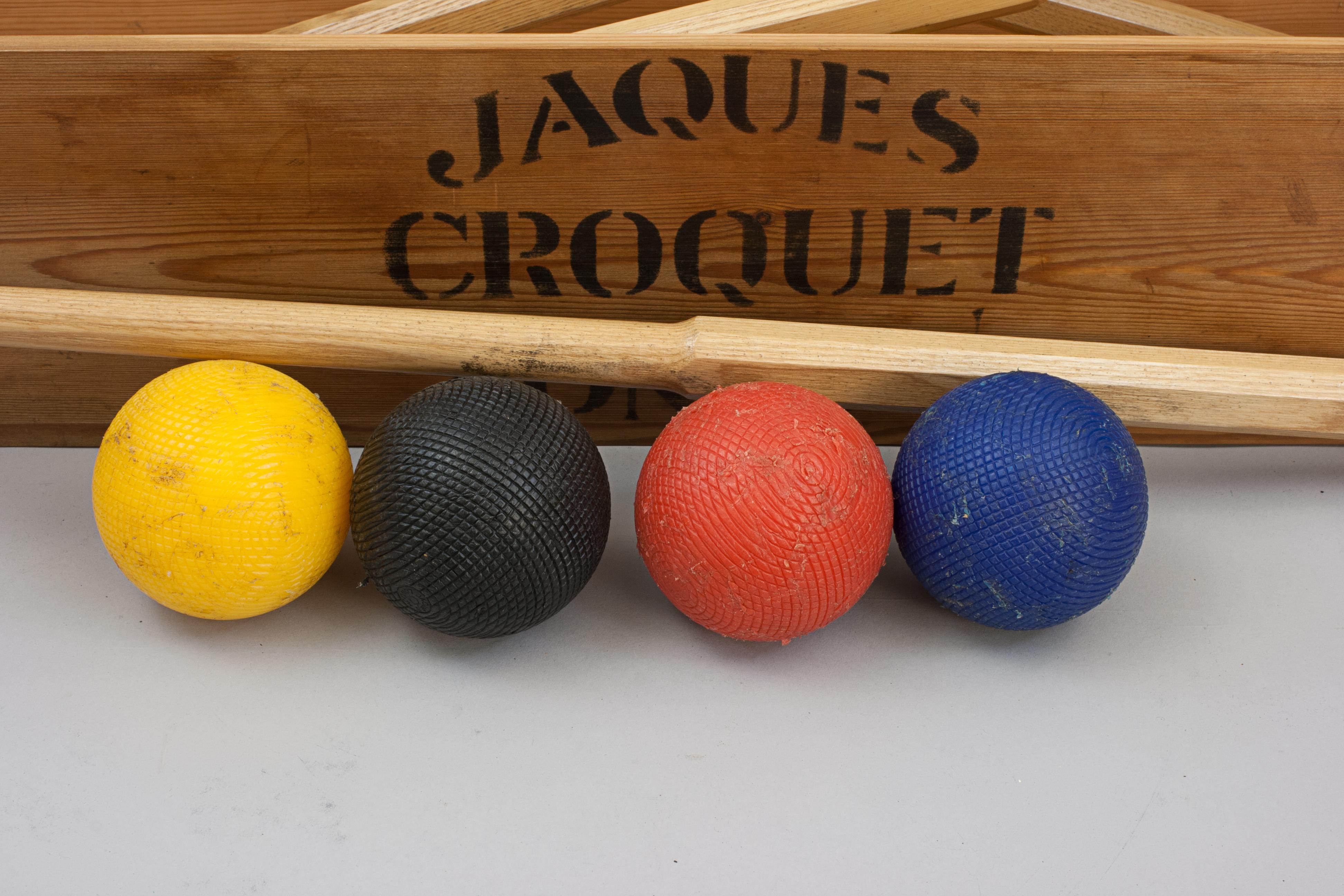 Vintage Jaques Brass Bound Oxford Croquet Set in Pine Box 5