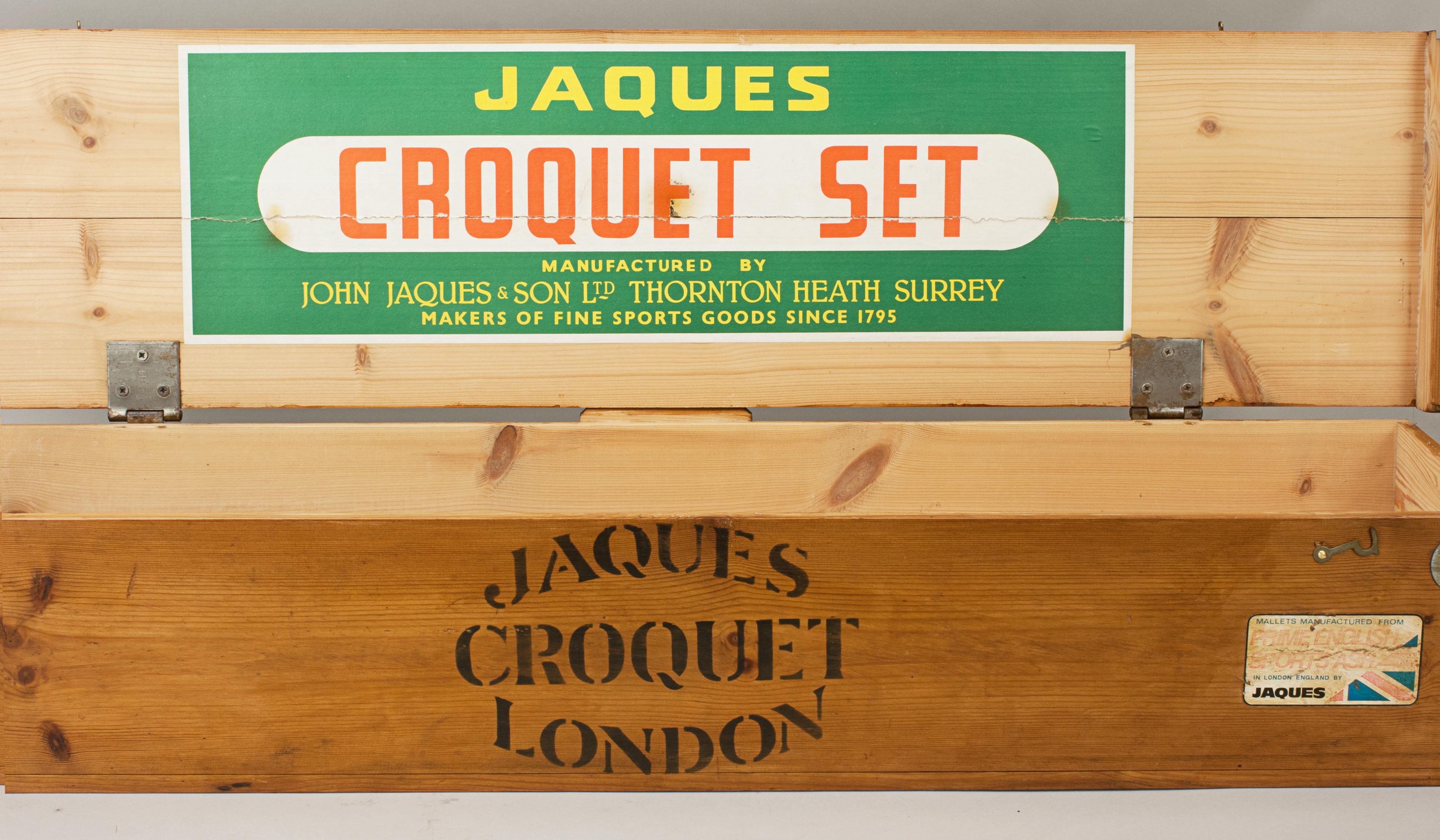 Vintage Jaques Croquet Set, Brass Bound in Pine Box 2
