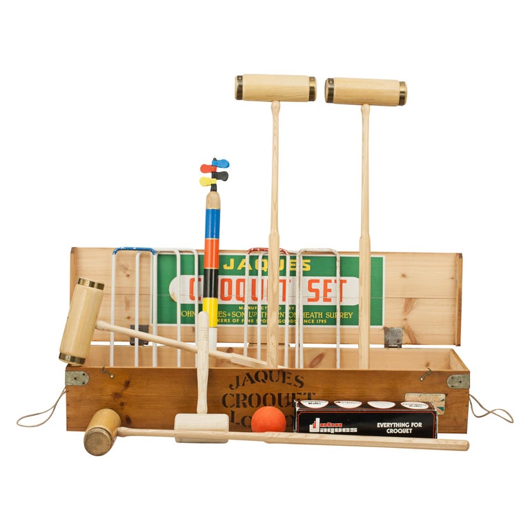 Vintage Jaques Croquet Set, Brass Bound in Pine Box at 1stDibs jaques