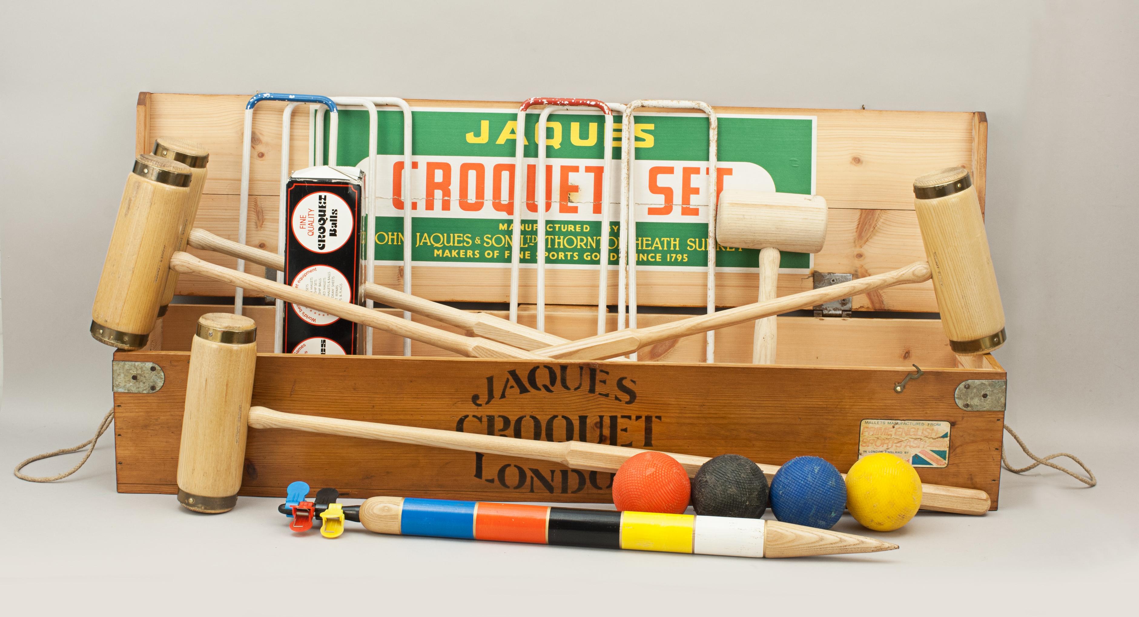Vintage Jaques Croquet Set, Brass Bound in Pine Box 11