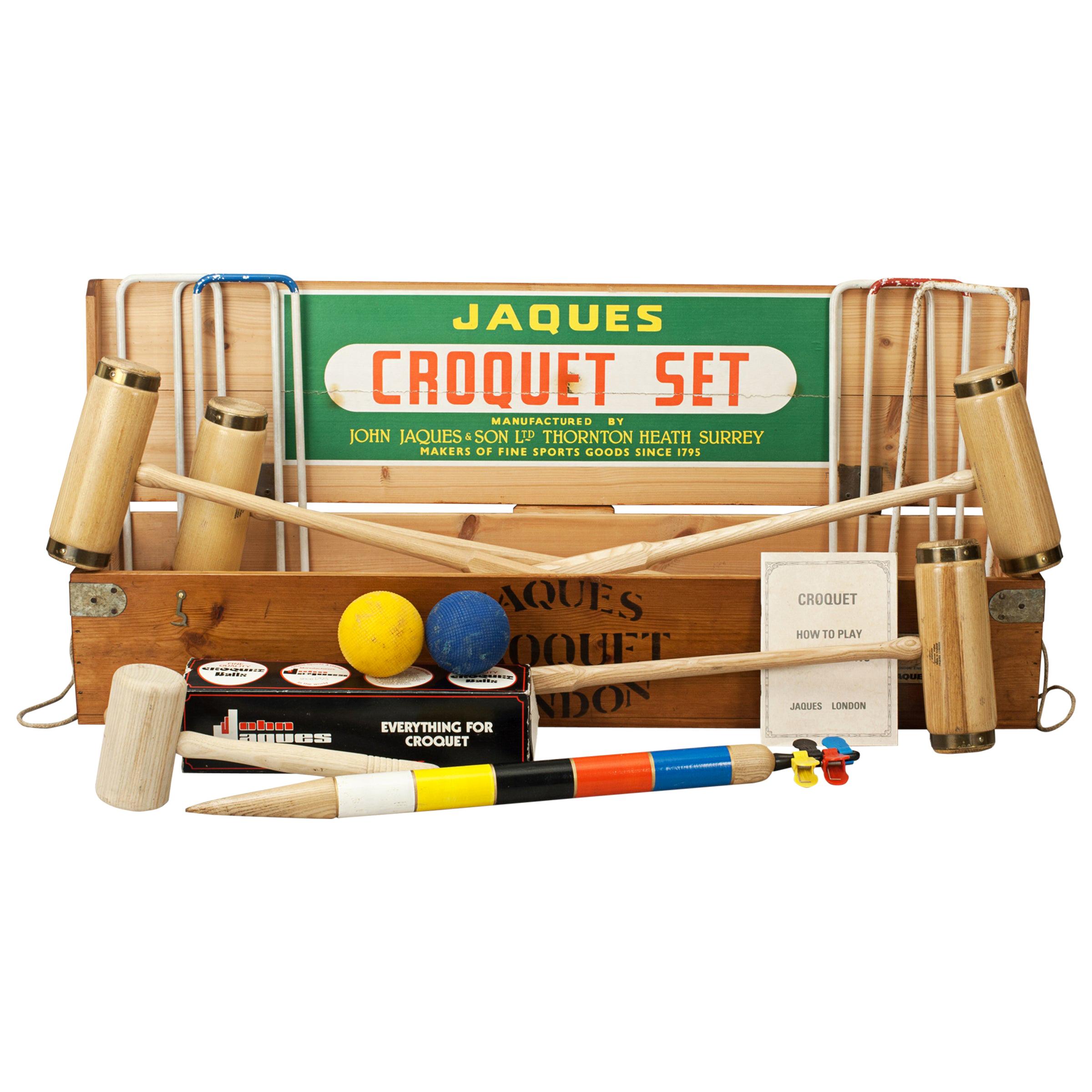 Vintage Jaques Croquet Set, Brass Bound in Pine Box