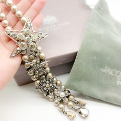 Vintage Jacques Fath Star Lariat Necklace in Gunmetal & Glass Pearls