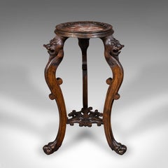 Vintage Jardiniere Stand, Oriental, Beech, Marble, Wine, Lamp Table, Art Deco