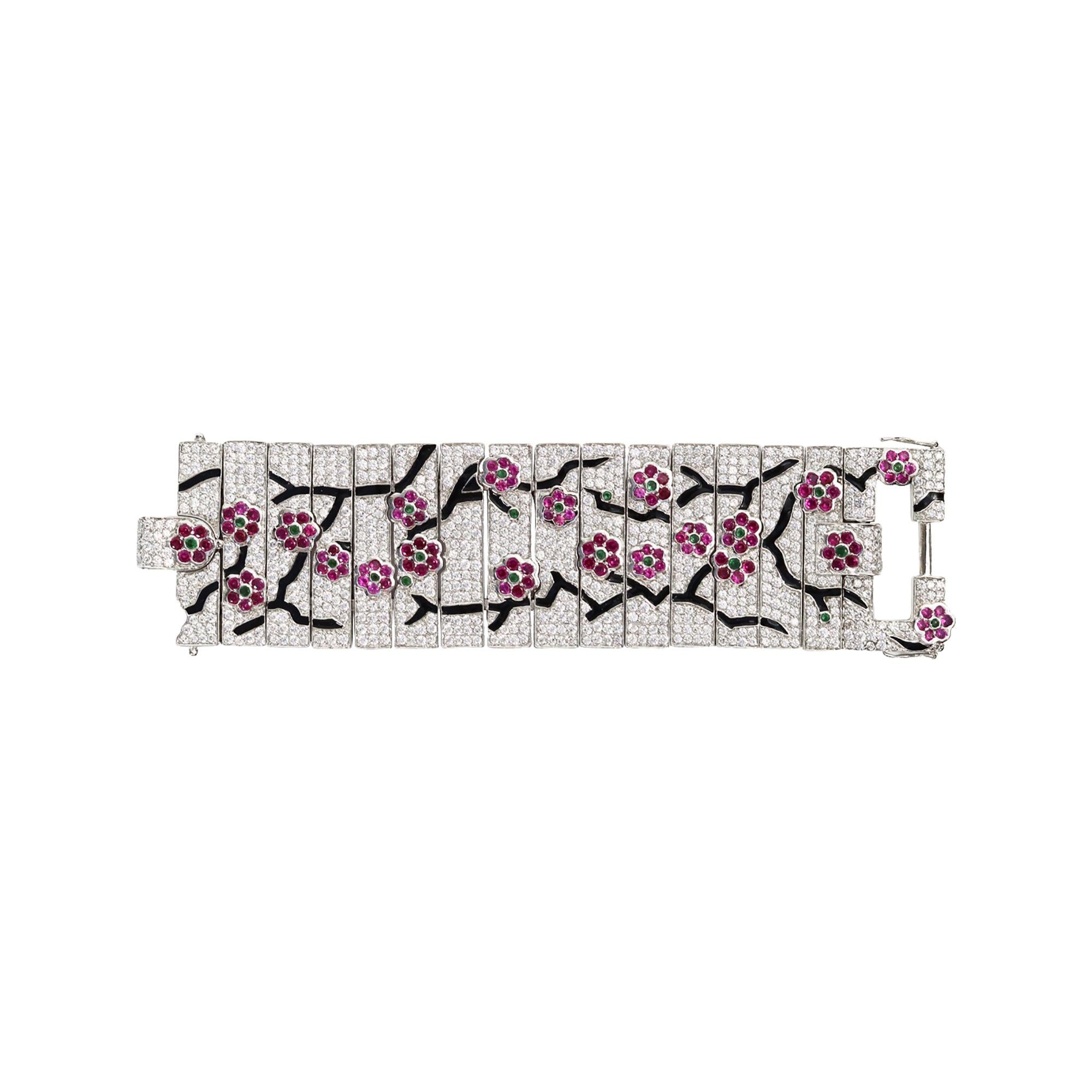Moderne Bracelet vintage Art déco à fleurs en diamants, c. 2000 en vente