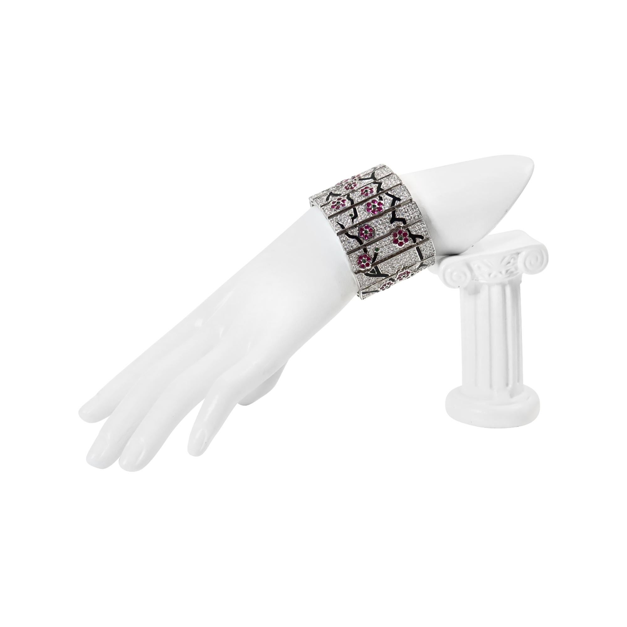Bracelet vintage Art déco à fleurs en diamants, c. 2000 en vente 1