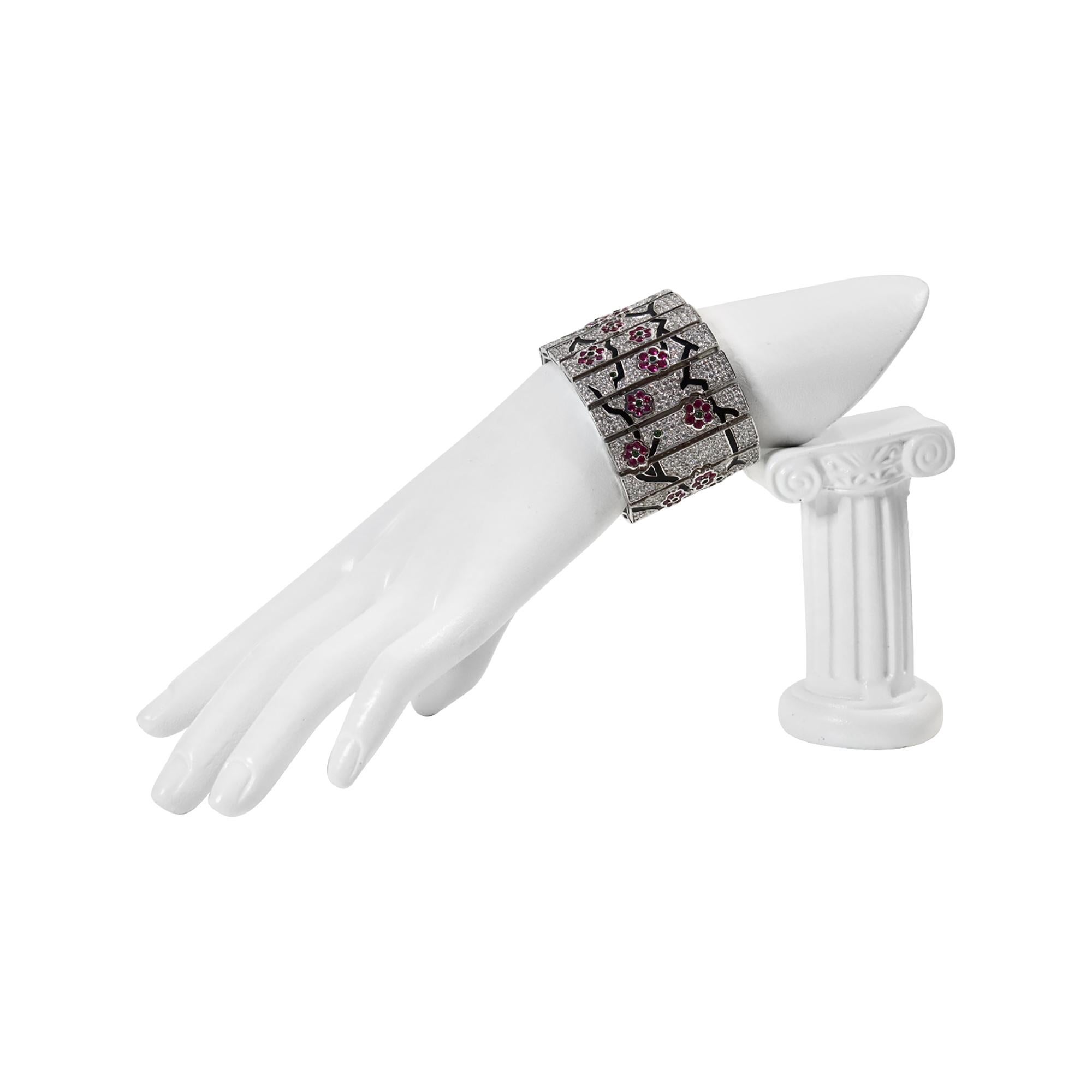 Bracelet vintage Art déco à fleurs en diamants, c. 2000 en vente 2