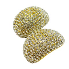 Vintage JARIN signed gold tone rhinestone designer runway clip on earrings