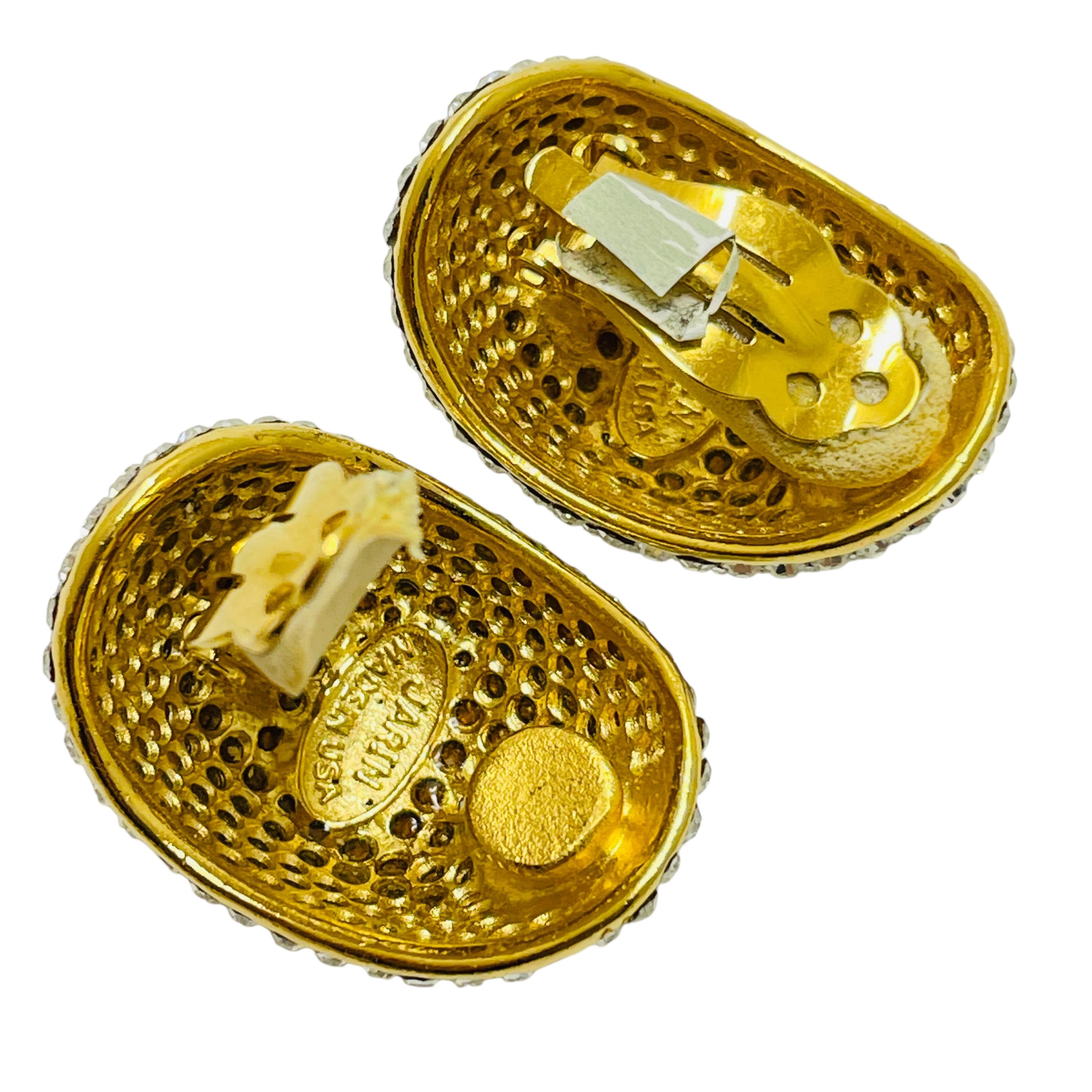 Pendientes de clip de diseño de pasarela vintage JARIN firmados en tono dorado con strass en Bueno estado para la venta en Palos Hills, IL