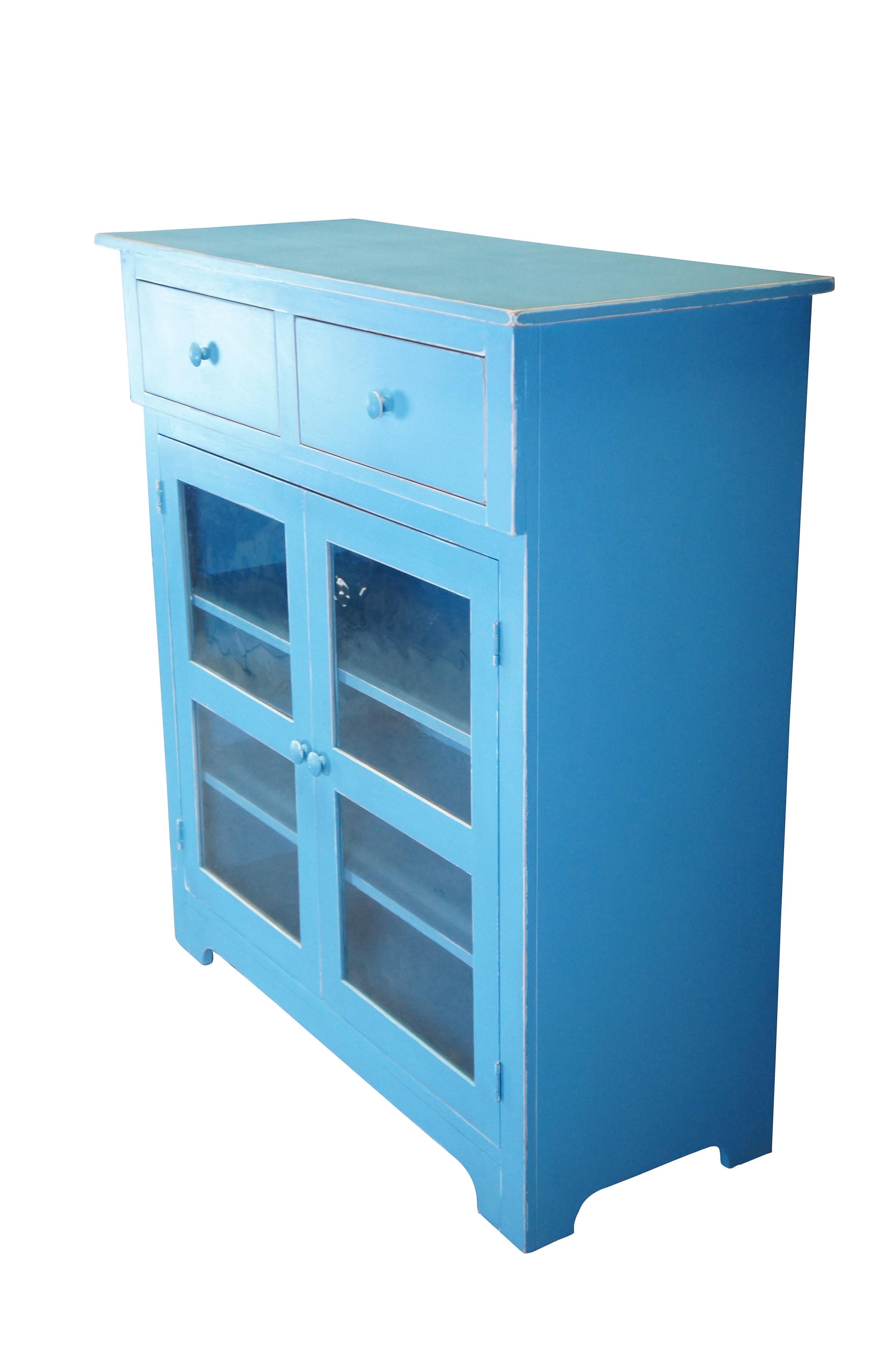 Rustic Vintage Jasper Blue Jelly Cabinet Cupboard Curio Display Buffet Console Table For Sale