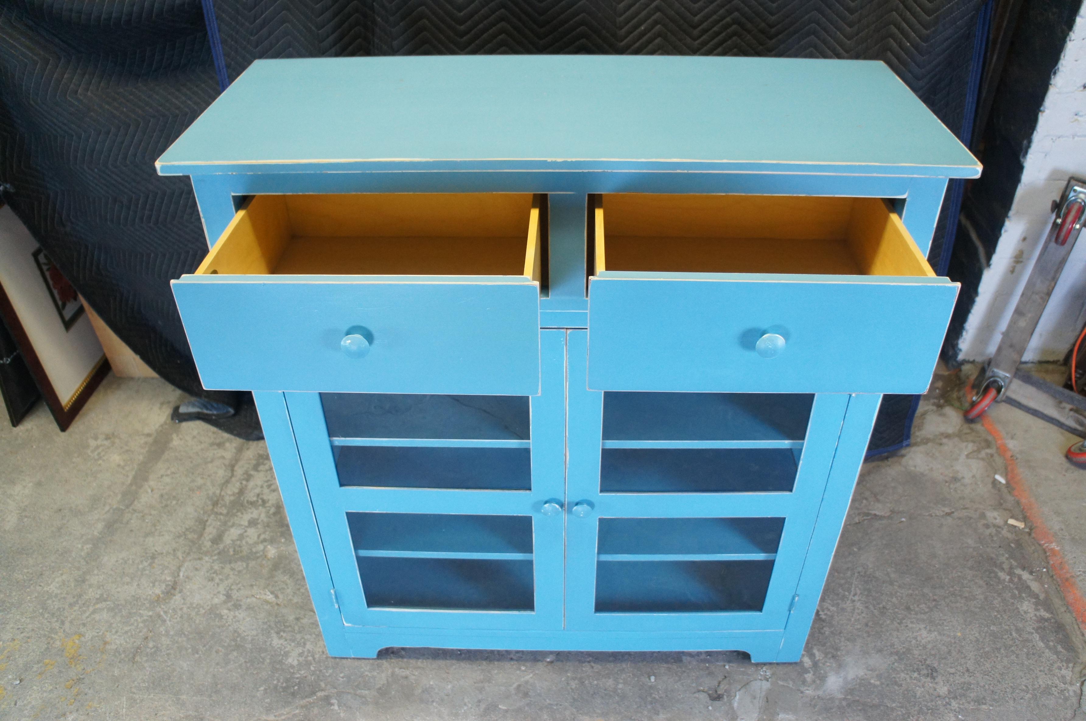 Vintage Jasper Blue Jelly Cabinet Cupboard Curio Display Buffet Console Table For Sale 2