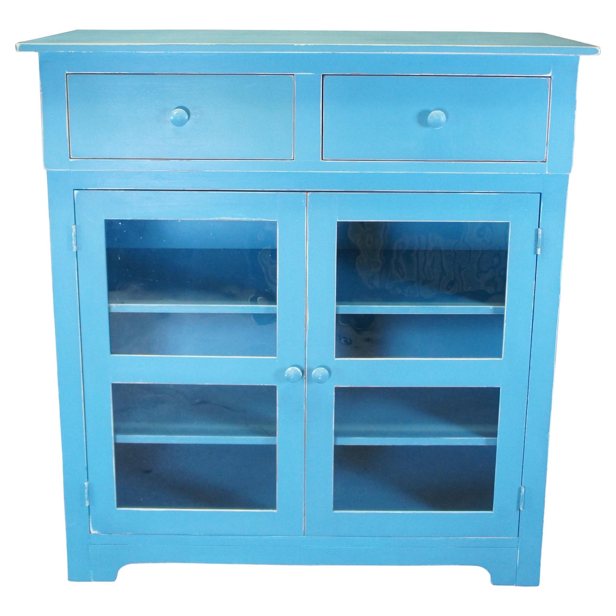 Vintage Jasper Blue Jelly Cabinet Cupboard Curio Display Buffet Console Table For Sale
