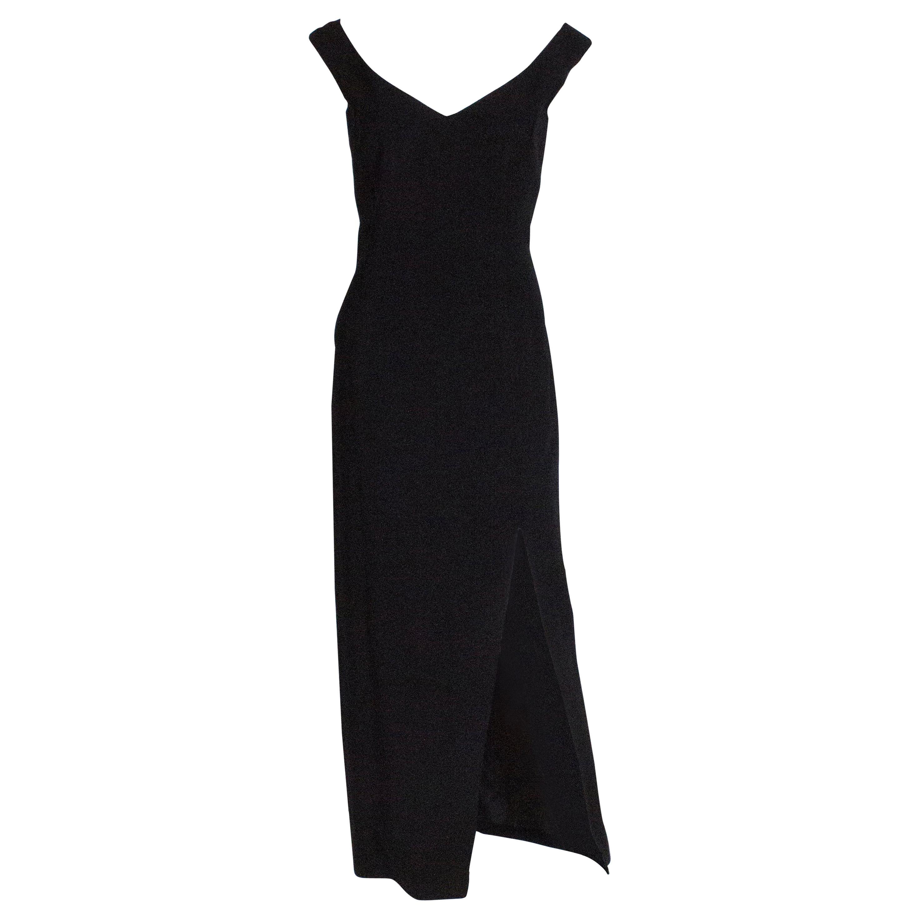 Vintage Jasper Conran Black Crepe Evening Gown For Sale