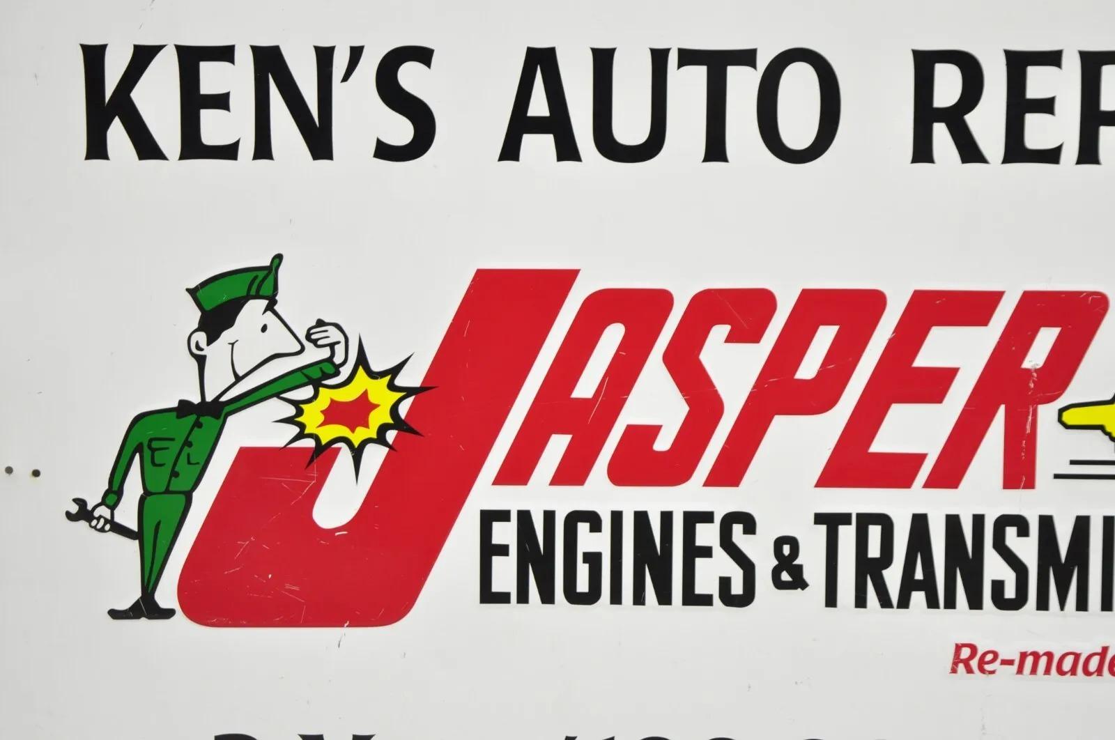 20th Century Vintage Jasper Engines & Transmissions Ken's Auto Repair Sheet Metal Retail Sign