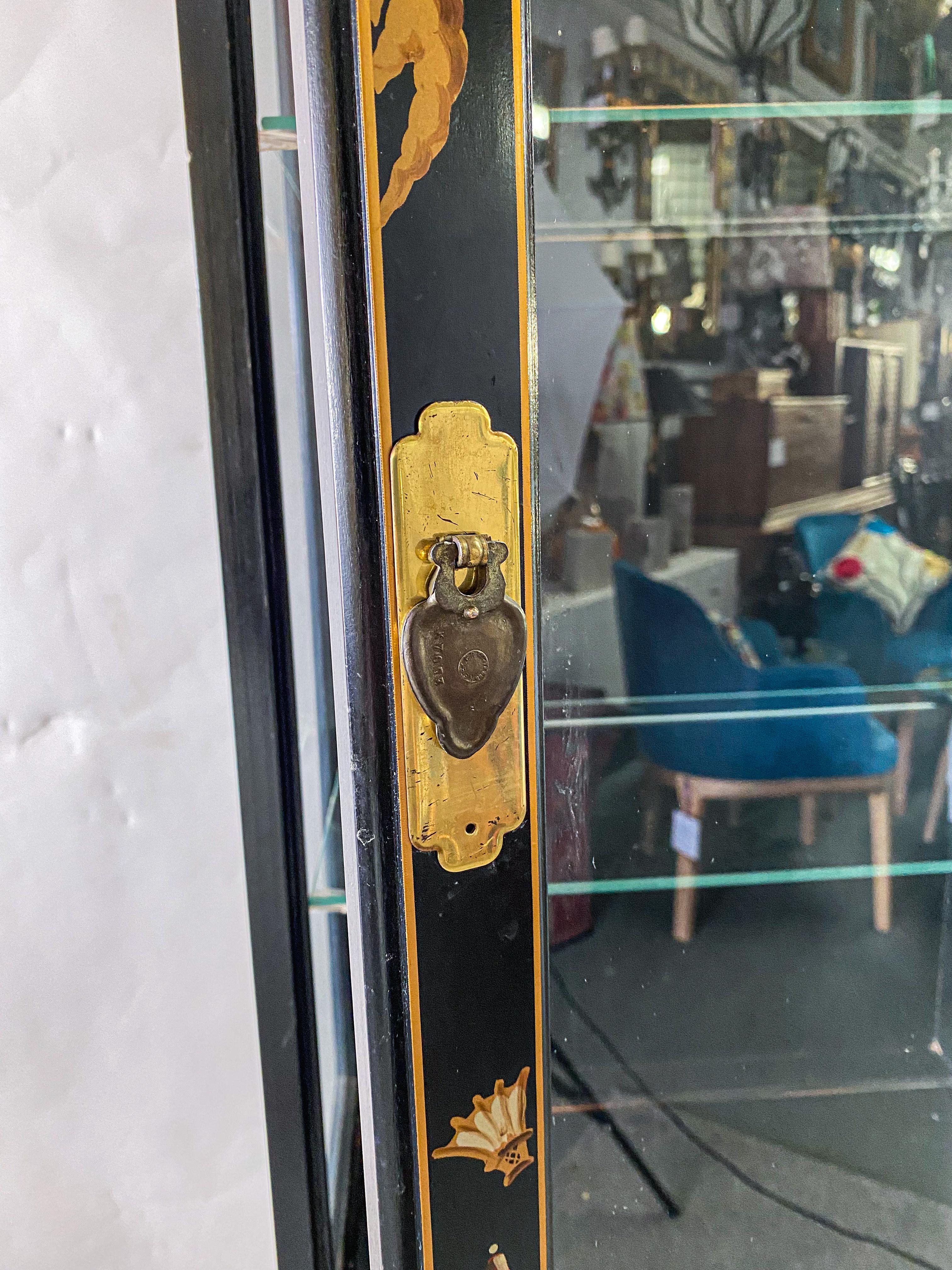 Vintage Jasper Oriental Chinoiserie Ebony Two Door Cabinet or Vitrine  For Sale 4