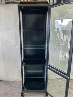 Vintage Jasper Oriental Chinoiserie Ebony Two Door Cabinet or Vitrine