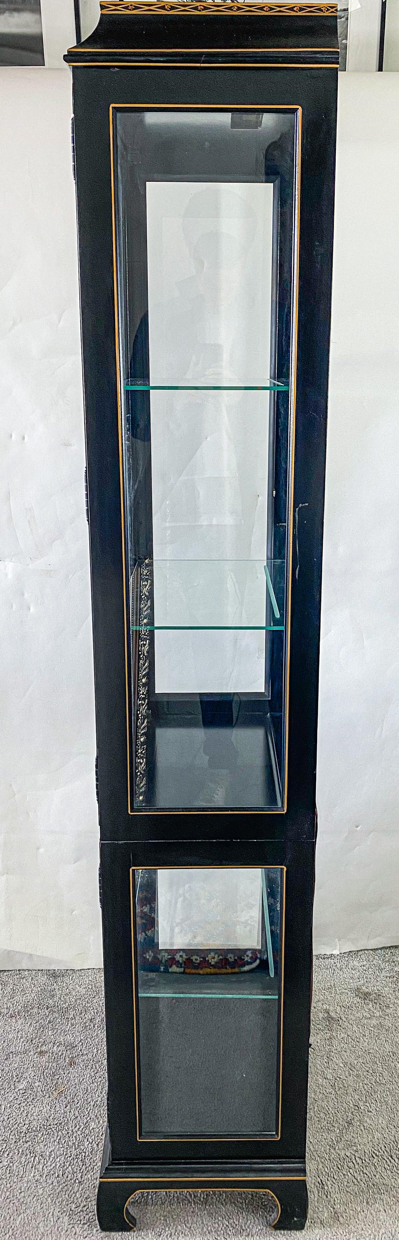 Vintage Jasper Oriental Chinoiserie Ebony Two Door Cabinet or Vitrine  For Sale 2