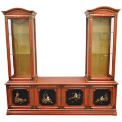 Antique Jasper Oriental Chinoiserie Red Display China Cabinet Curio Credenza