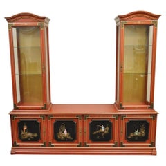 Vintage Jasper Oriental Chinoiserie Red Display China Cabinet Curio Credenza