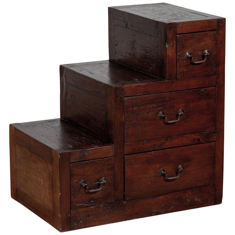 Vintage Javanese Staircase Tansu Cabinet In Japanese Style With Four Drawers For Sale At 1stdibs