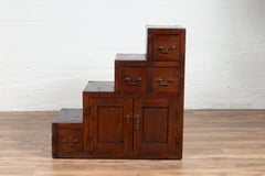 Vintage Javanese Staircase Tansu in Japanese Style with Four Drawers and Doors