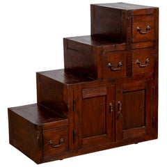 Vintage Javanese Staircase Tansu in Japanese Style with Four Drawers and Doors