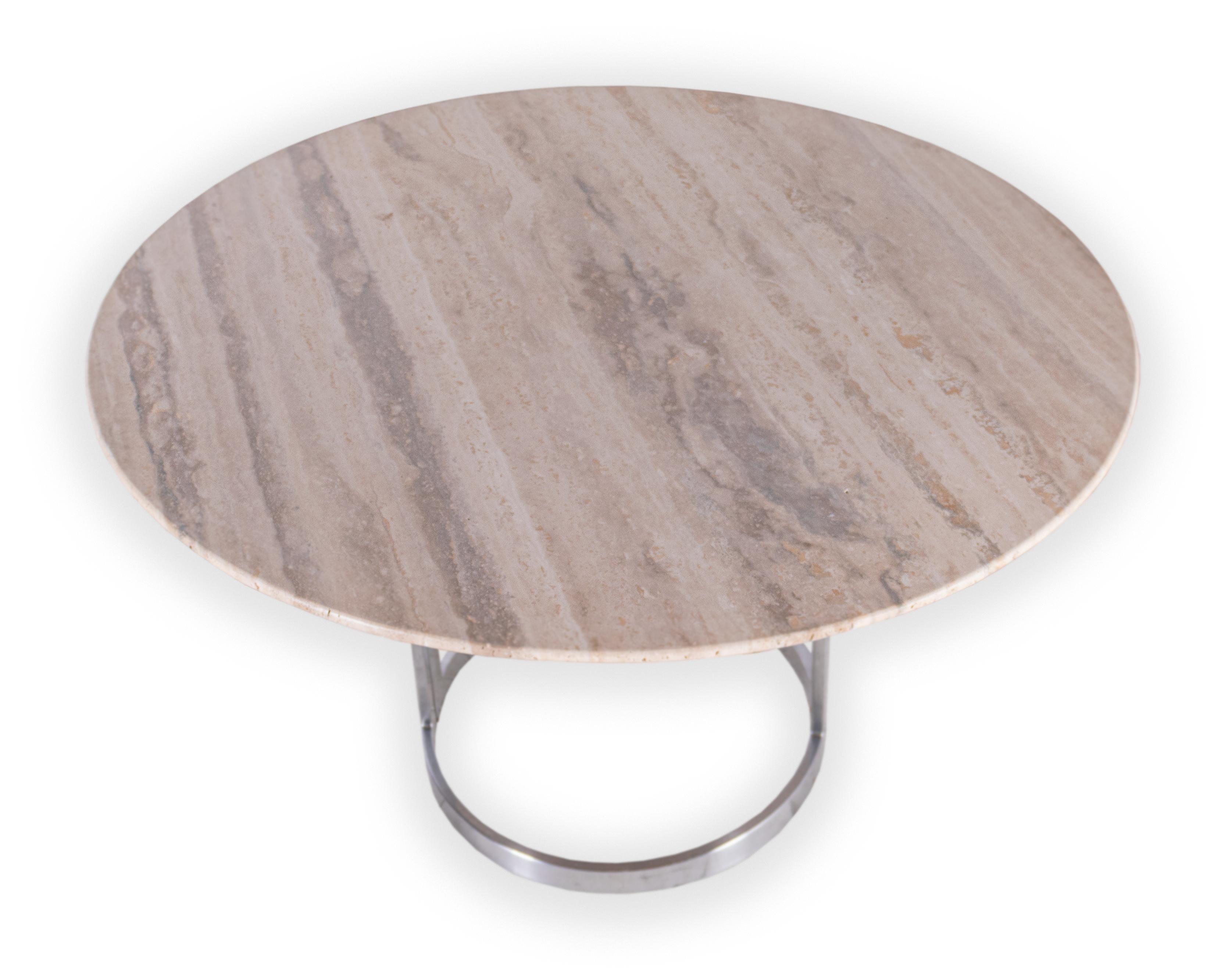 Jay Spectre Chrome Table Base with Custom Knoll Edge Travertine In New Condition In Dallas, TX