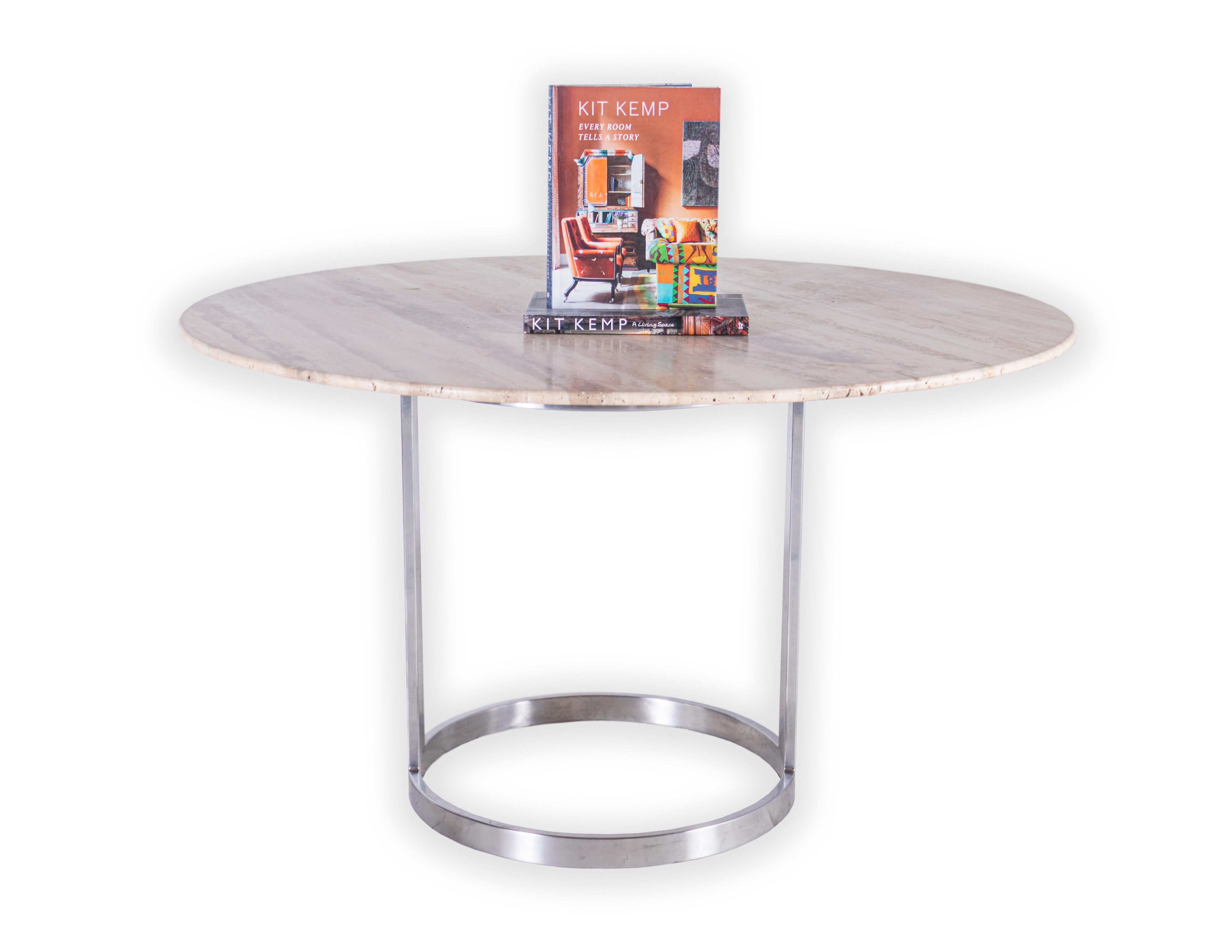Contemporary Jay Spectre Chrome Table Base with Custom Knoll Edge Travertine