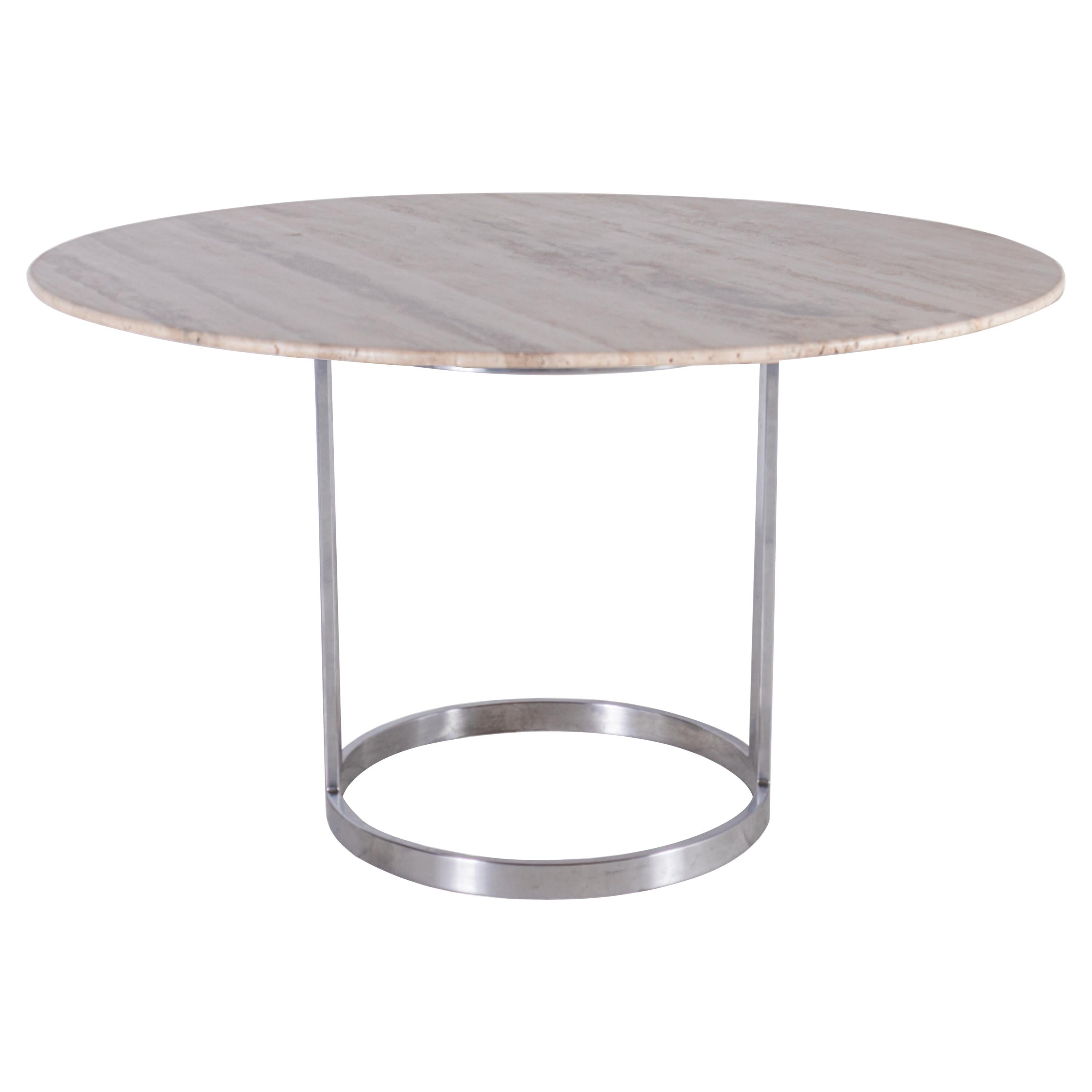 Knoll Arabescato MarbleTop Knife Edge Dining Table on Chrome Drum Base