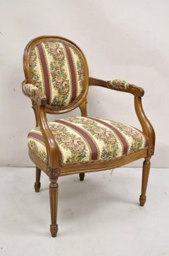 Vintage JB Van Sciver French Louis XV Style Carved Walnut Upholstered Arm Chair