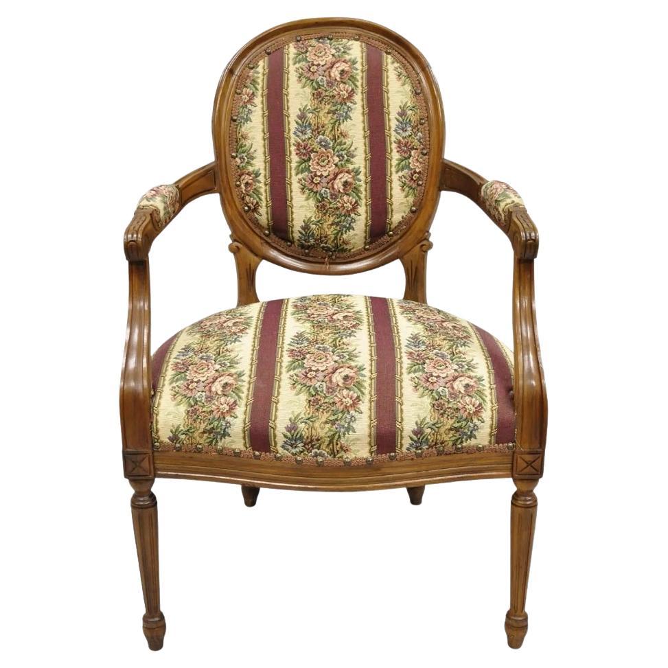 Vintage JB Van Sciver French Louis XV Style Carved Walnut Upholstered Arm Chair