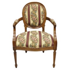 Vintage JB Van Sciver French Louis XV Style Carved Walnut Upholstered Arm Chair