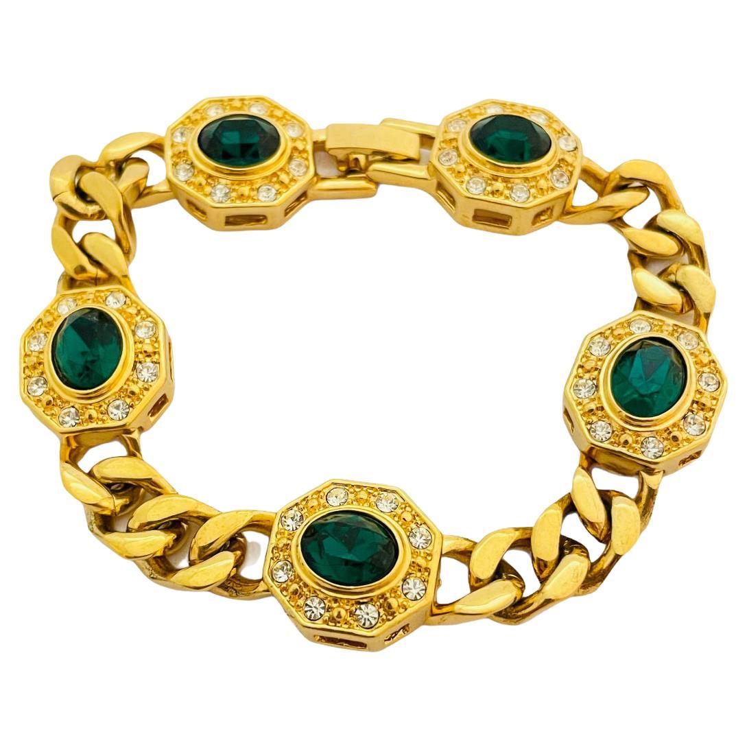 Vintage JBK Camerose & Kross JAQUELINE KENNEDY emerald gold chain bracelet For Sale
