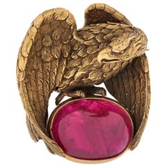 J.E., J.E. Caldwell & Co 13,94 Karat unerhitzter Cabochon Rubin Adler Brosche in 18KYG
