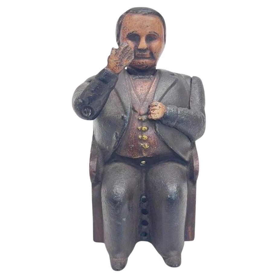 Vintage J.E Stevens Gusseisen-Stillbank Tammany Hall Politician Coin Piggy Bank, Tammany Hall