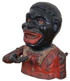 Vintage J.E. Stevens Jolly Painted Cast Iron Americana Mechanical Coin Bank